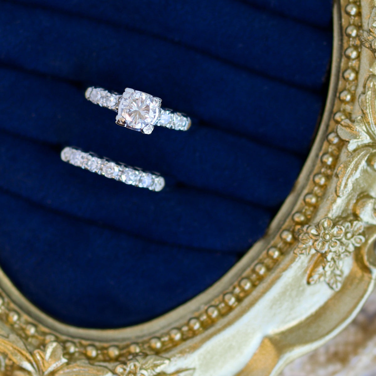 18k White Gold Stamped 0.73cttw Diamond Engagement Ring and 0.23cttw Band Set0
