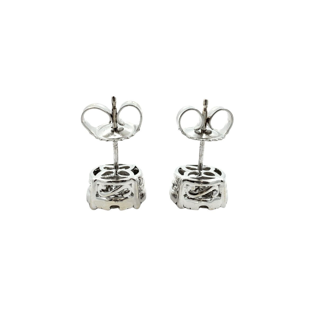 14k White Gold 0.90cttw Diamond Cluster Stud Earrings1