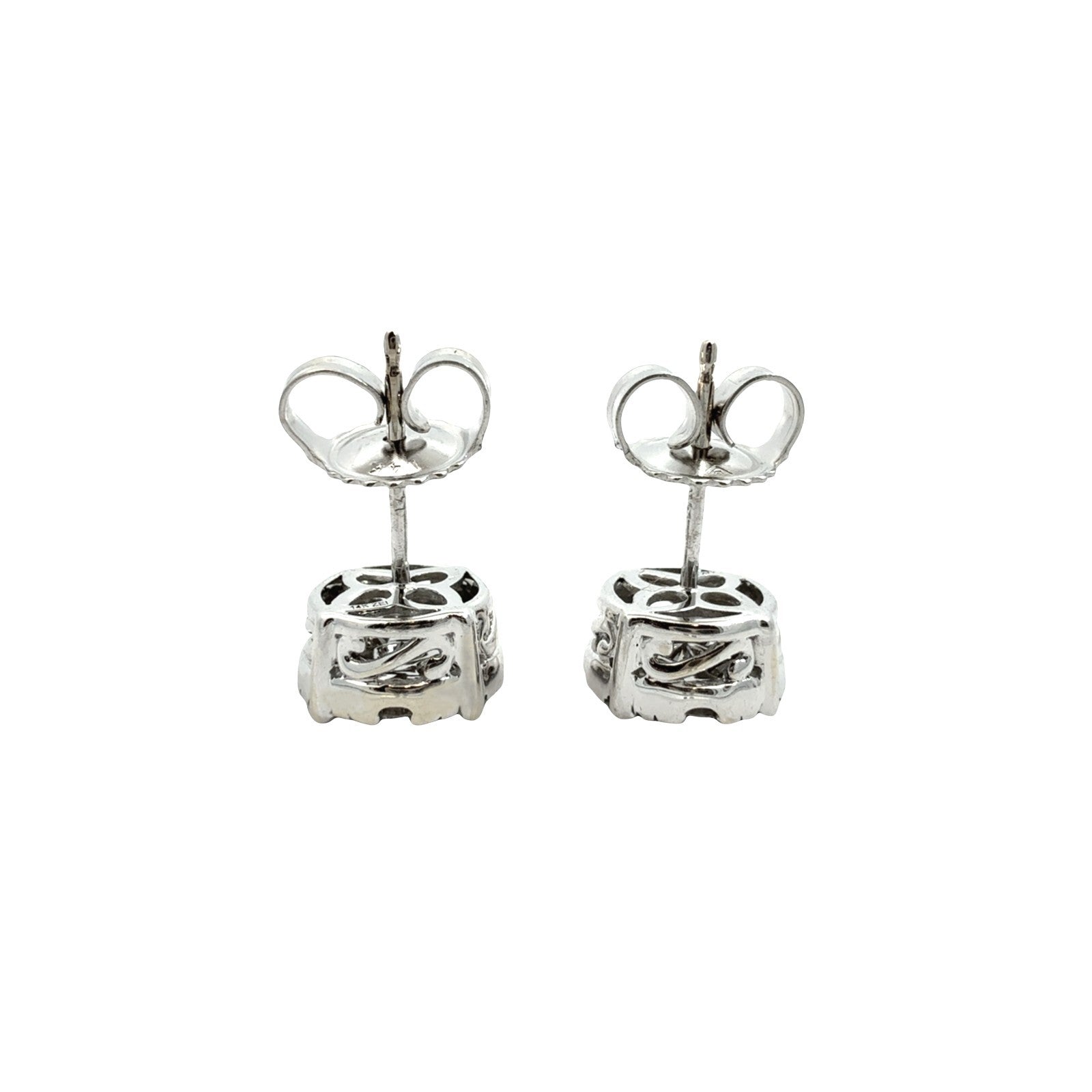 14k White Gold 0.90cttw Diamond Cluster Stud Earrings0