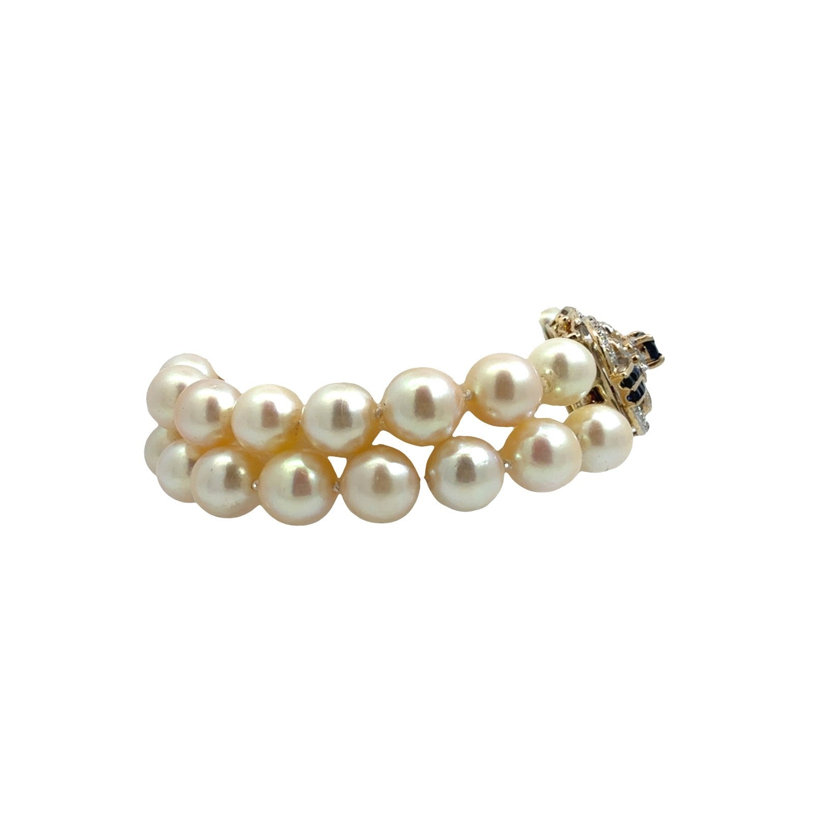 Vintage 14k Yellow Gold Strand Pearl 0.74cttw Sapphire 0.34cttw Diamond Bracelet2