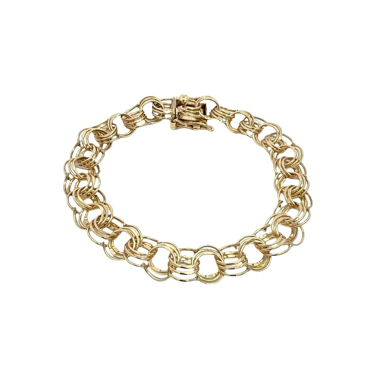 American 14k Yellow Gold Interlocking Double Link Charm Bracelet 7.5"0