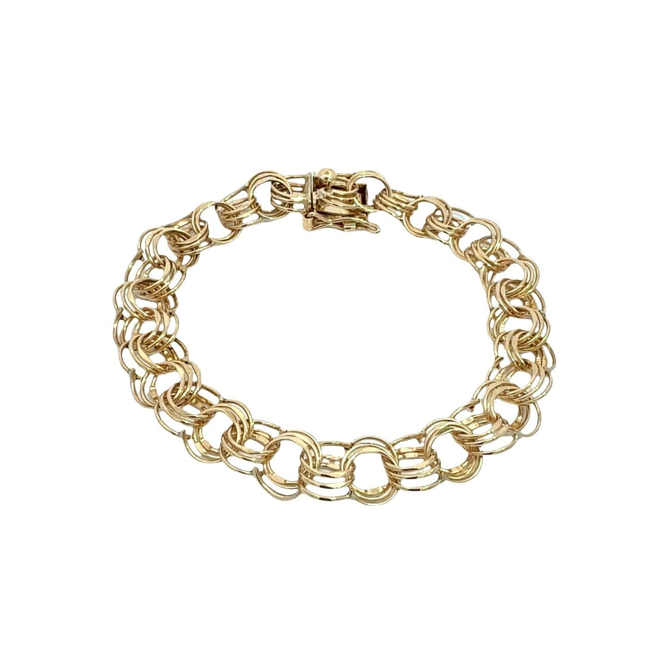 American 14k Yellow Gold Interlocking Double Link Charm Bracelet 7.5"0