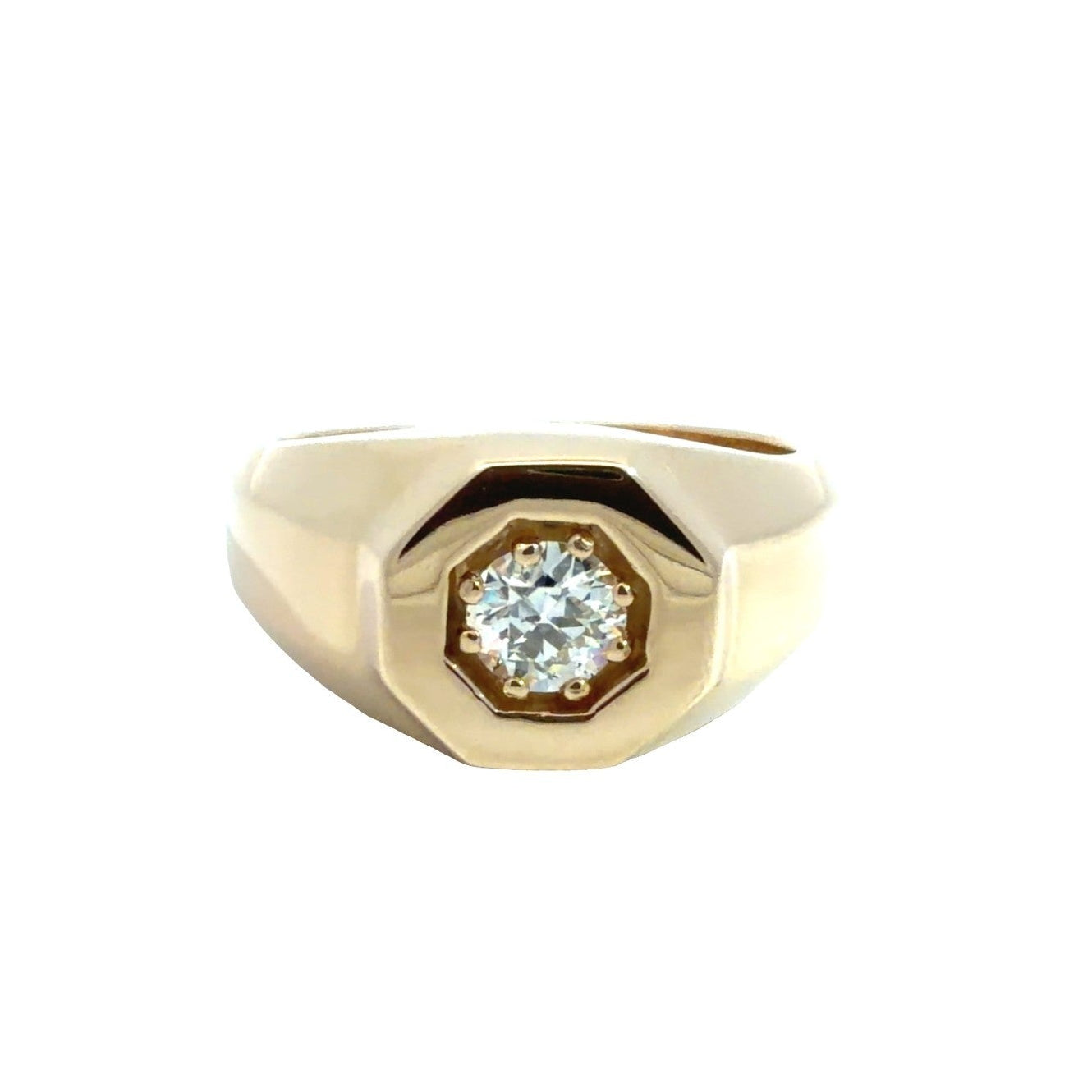14k Yellow Gold Hexagonal 0.60tcw Euro Cut Diamond Signet Ring0