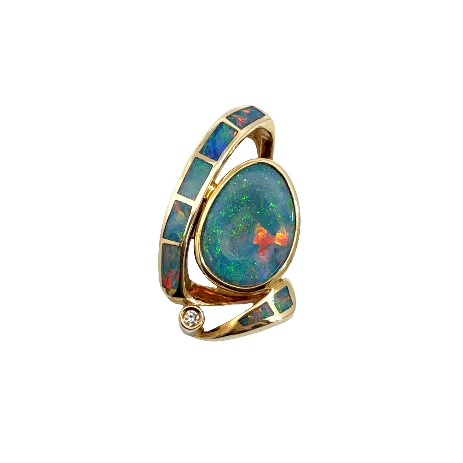 14k Yellow Gold 0.02tcw Diamond & Blue Opal Inlay Pendant0