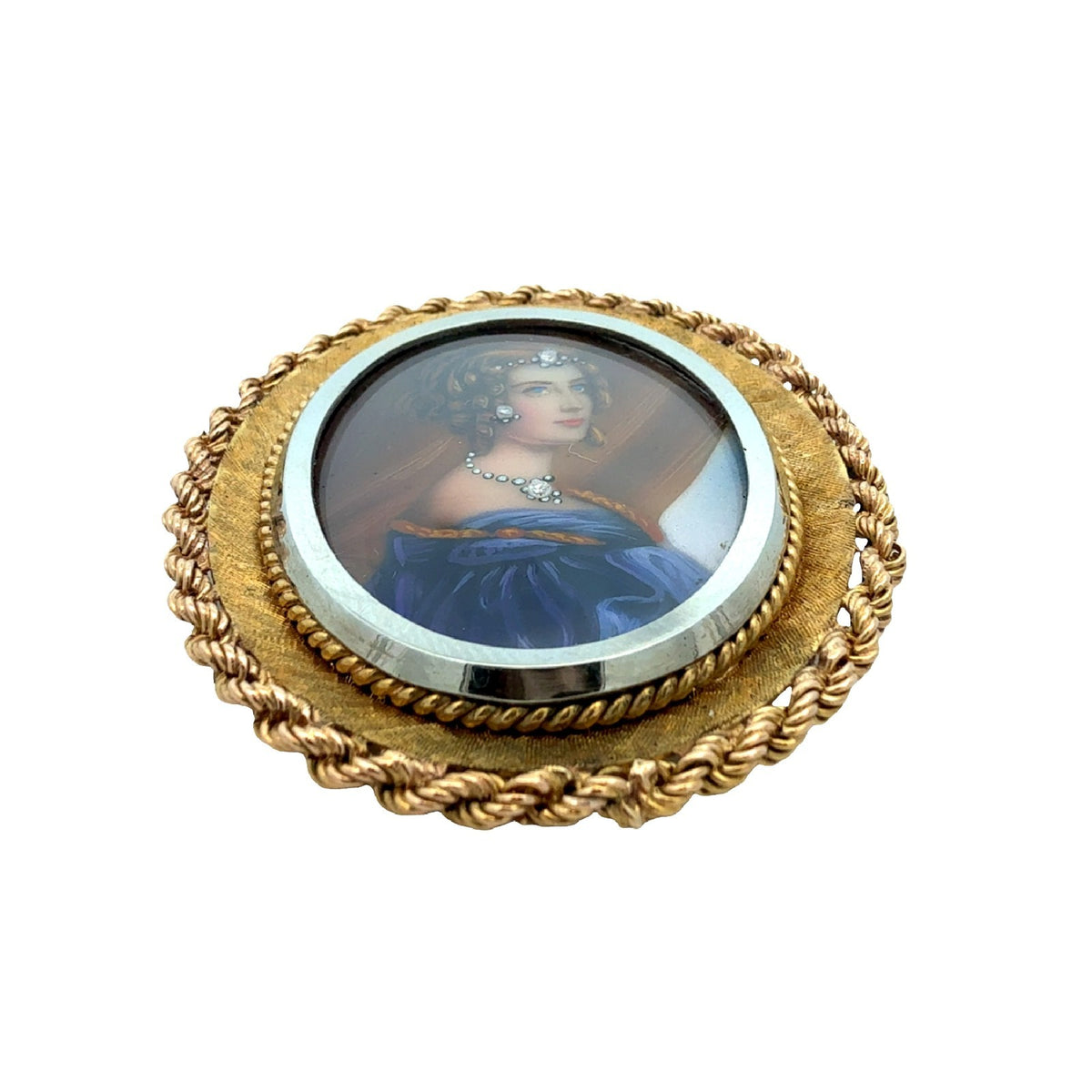 Vintage 18k Yellow Gold & 0.02ctw Diamond Victorian Lady Portrait Pin/Pendant1