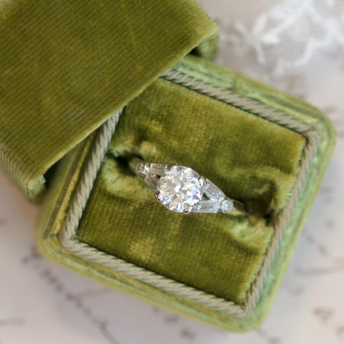 Vintage Platinum 1.46cttw Diamond Split Shank Euro-Cut Engagement Ring0