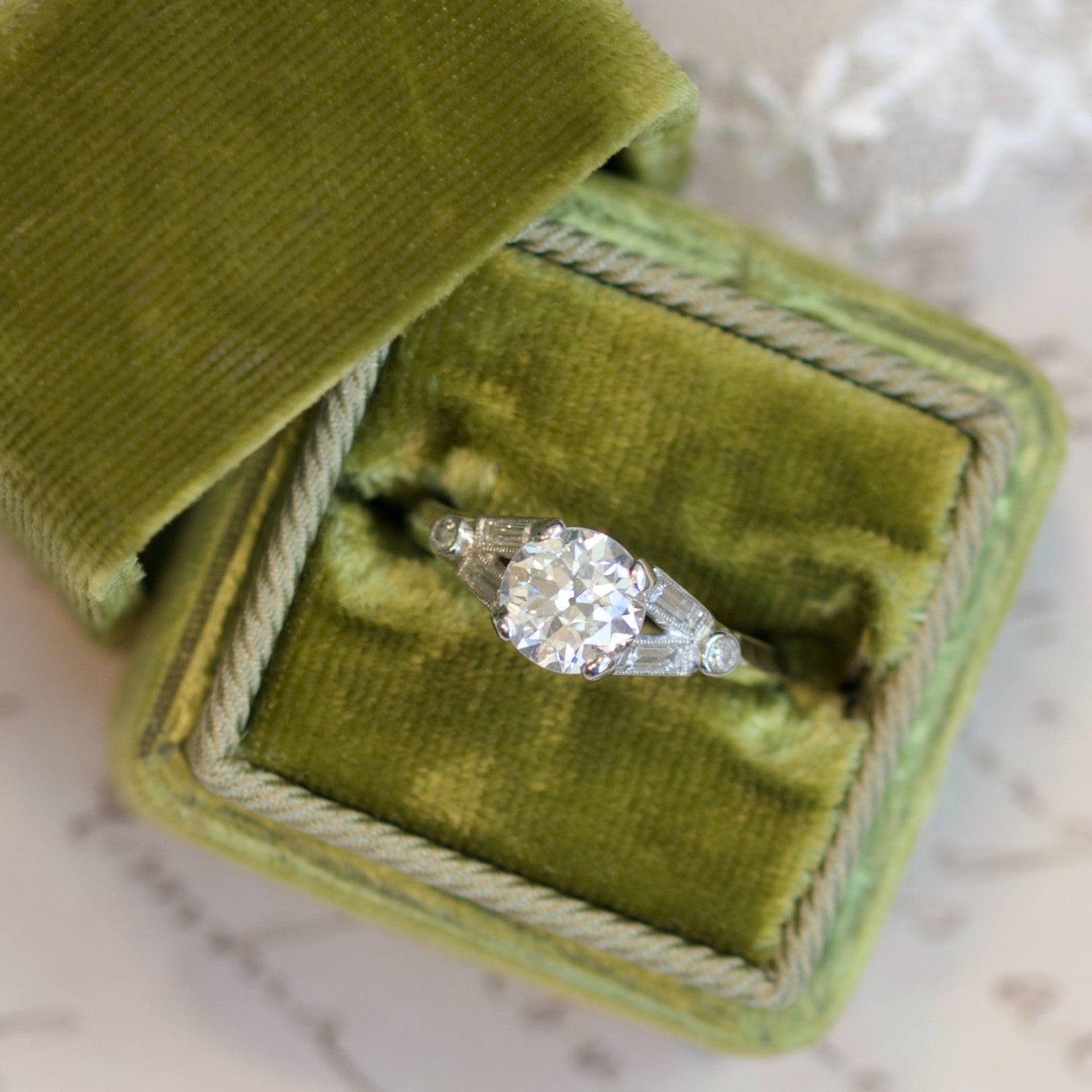 Vintage Platinum 1.46cttw Diamond Split Shank Euro-Cut Engagement Ring0