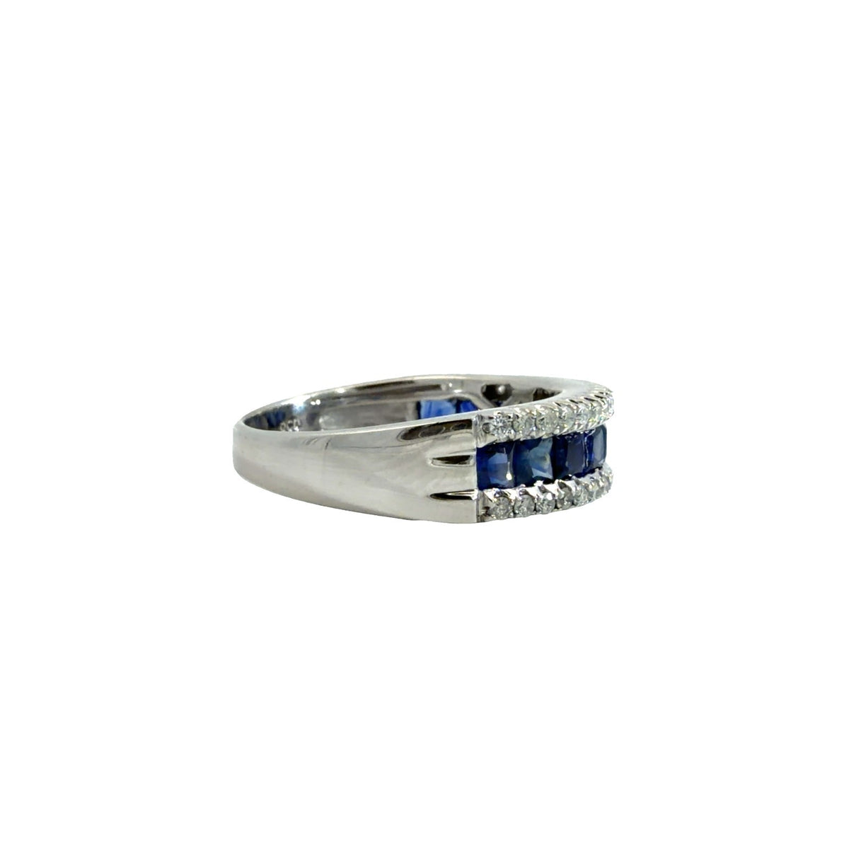 14k White Gold Princess Cut 0.99cttw Sapphire & 0.38cttw Diamond Band Ring 71