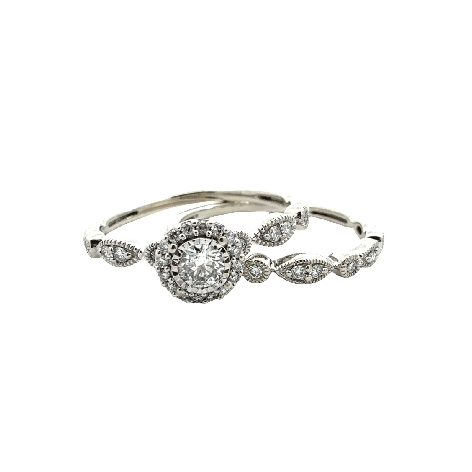 Vintage 10k White Gold 0.50cttw Diamond Wedding Set0