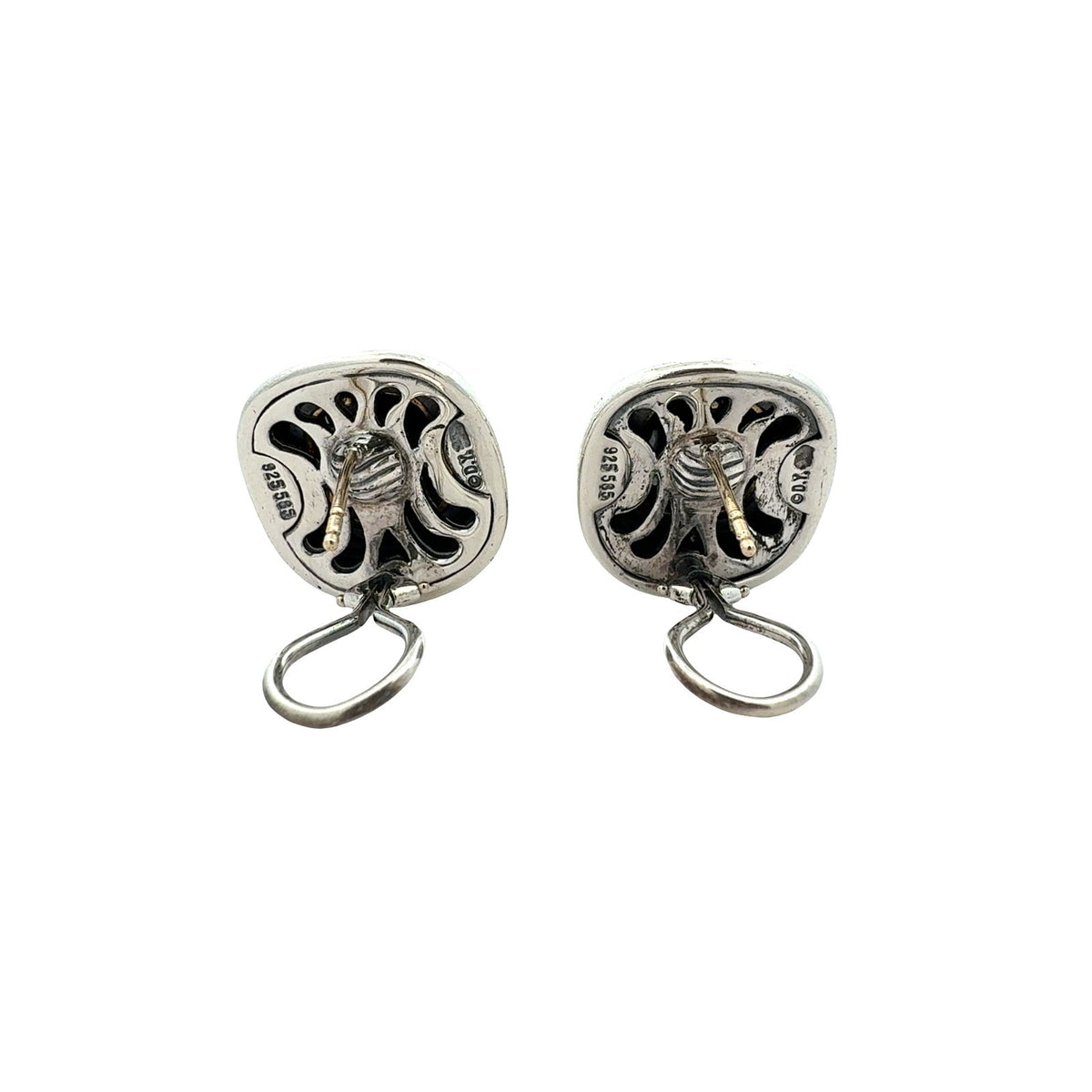 Vintage David Yurman Sterling Silver & 14k Yellow Gold Hematite Albion Earrings2