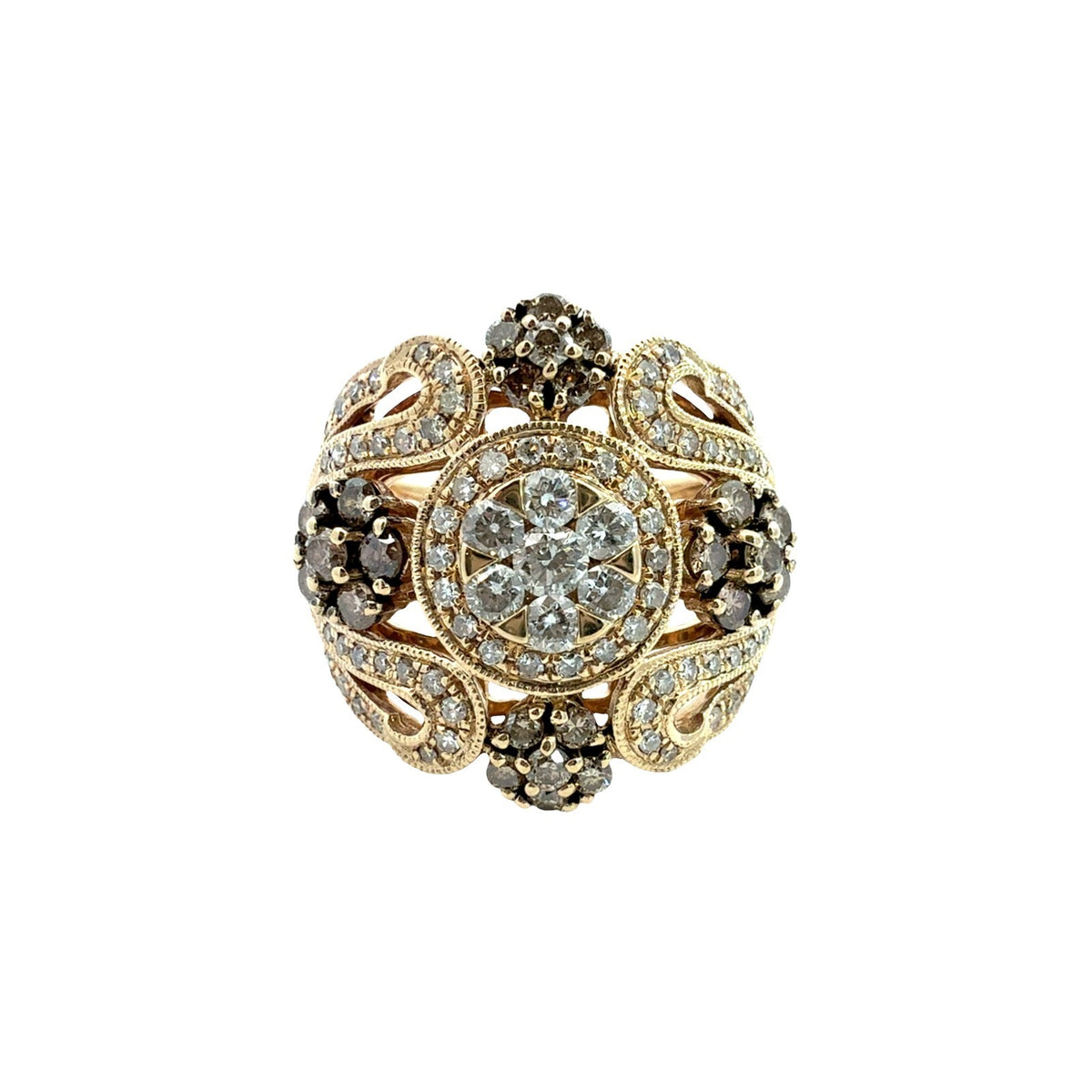 14k Yellow Gold 1.13cttw Diamond Cluster Cocktail Ring0