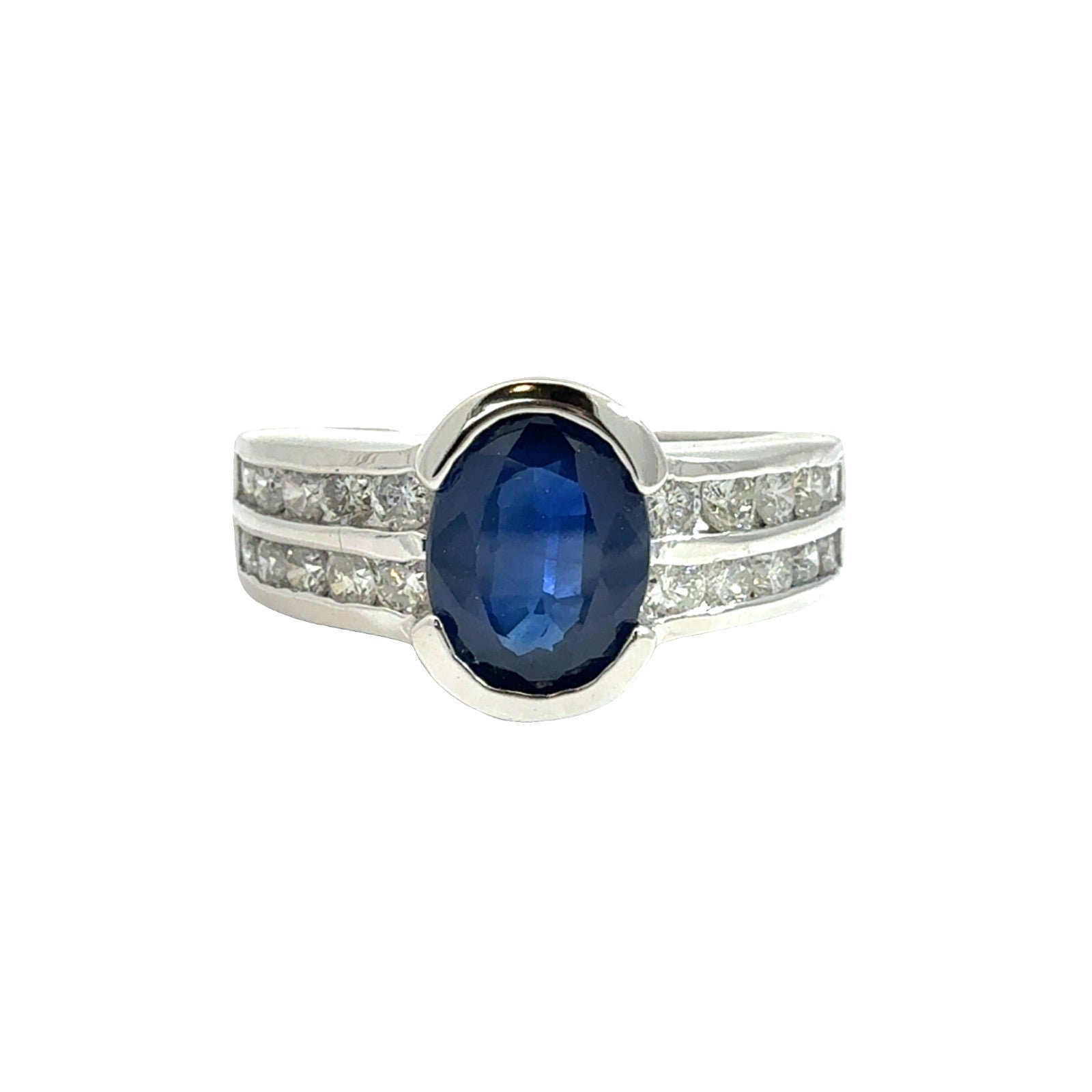 14k White Gold 0.57ctw Diamond and 1.48ctw Oval Sapphire Ring Size 60