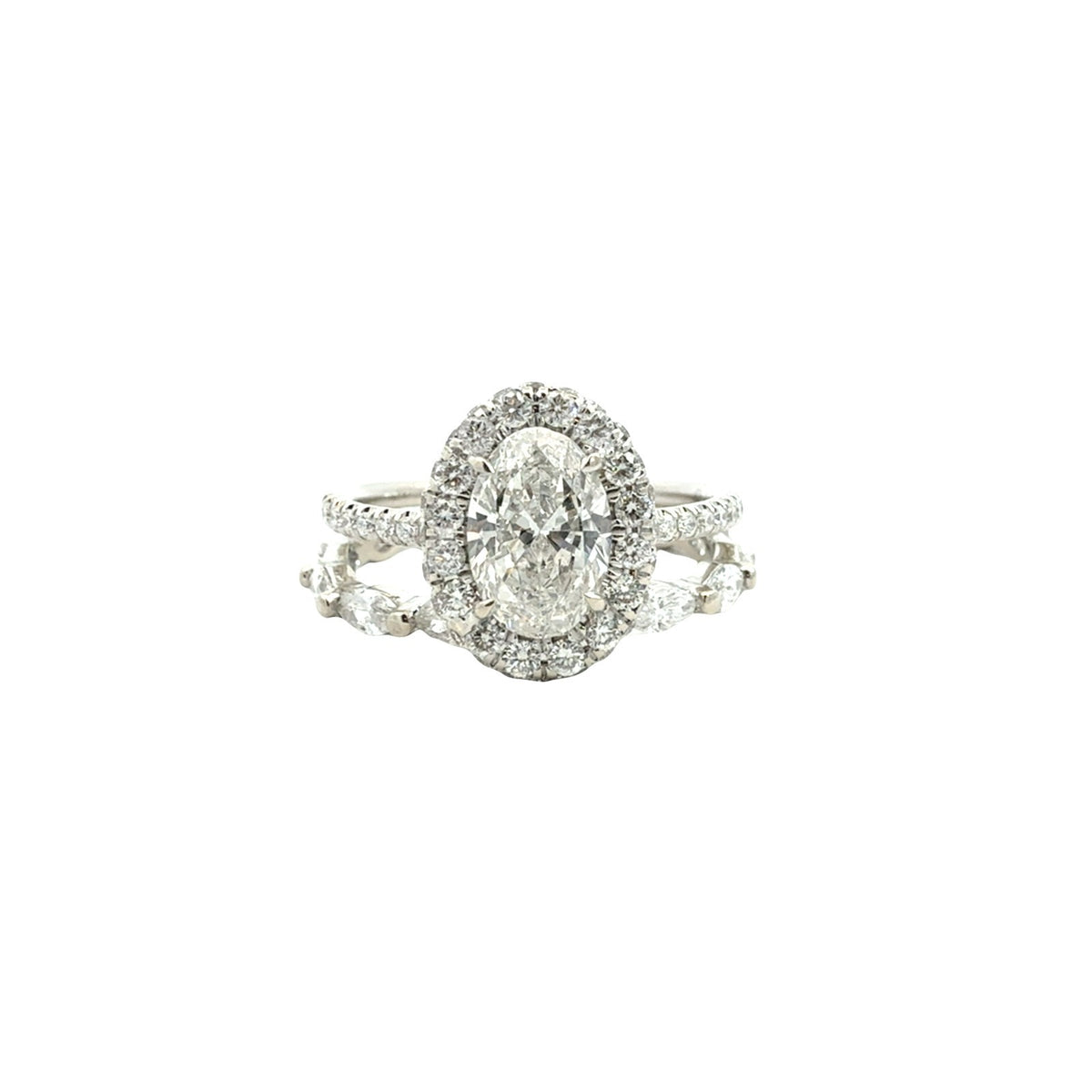14k White Gold 2.04cttw Oval Halo Diamond Engagement Ring and Band Bridal Set 7