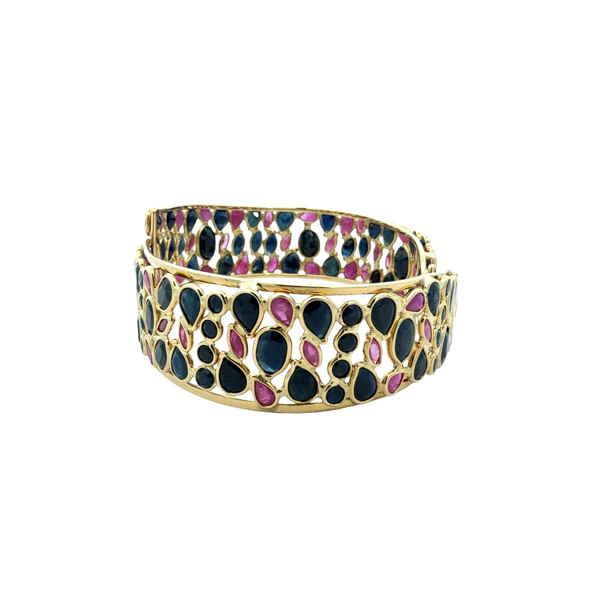 Vitnage 18k Yellow Gold 16.10cttw Sapphire & 3.31cttw Ruby Cuff Bracelet3