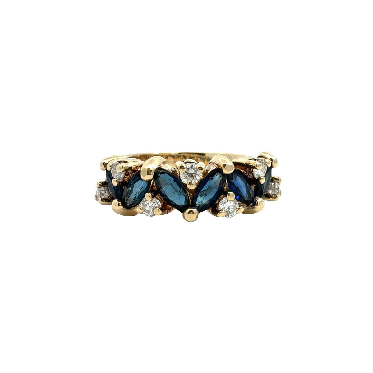 14k Yellow Gold Marquise 0.86cttw Blue Sapphire and 0.26cttw Diamond Ring Size 50