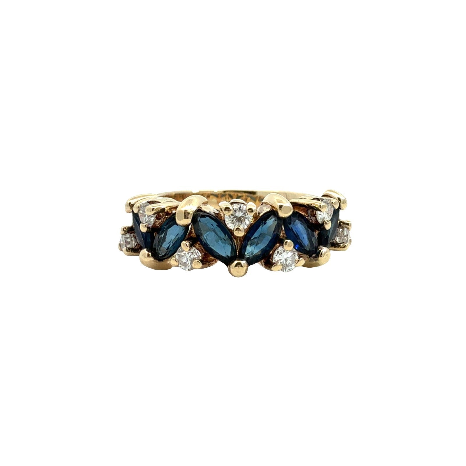 14k Yellow Gold Marquise 0.86cttw Blue Sapphire and 0.26cttw Diamond Ring Size 50