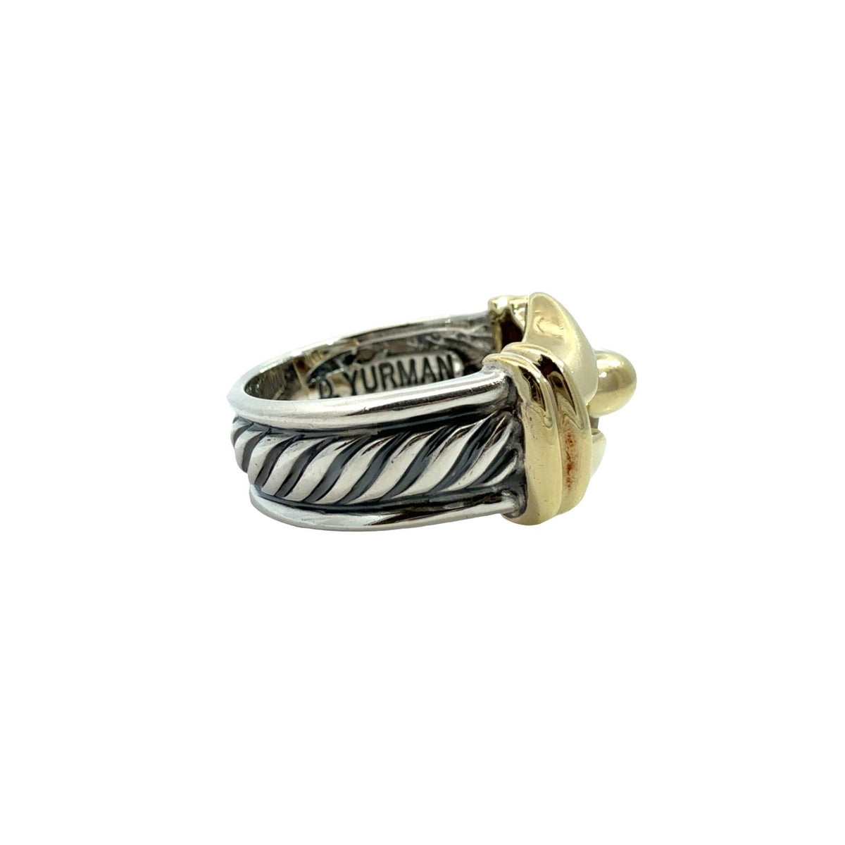 David Yurman Sterling Silver and 14k Yellow Gold Two-Tone Cable Buckle Ring4