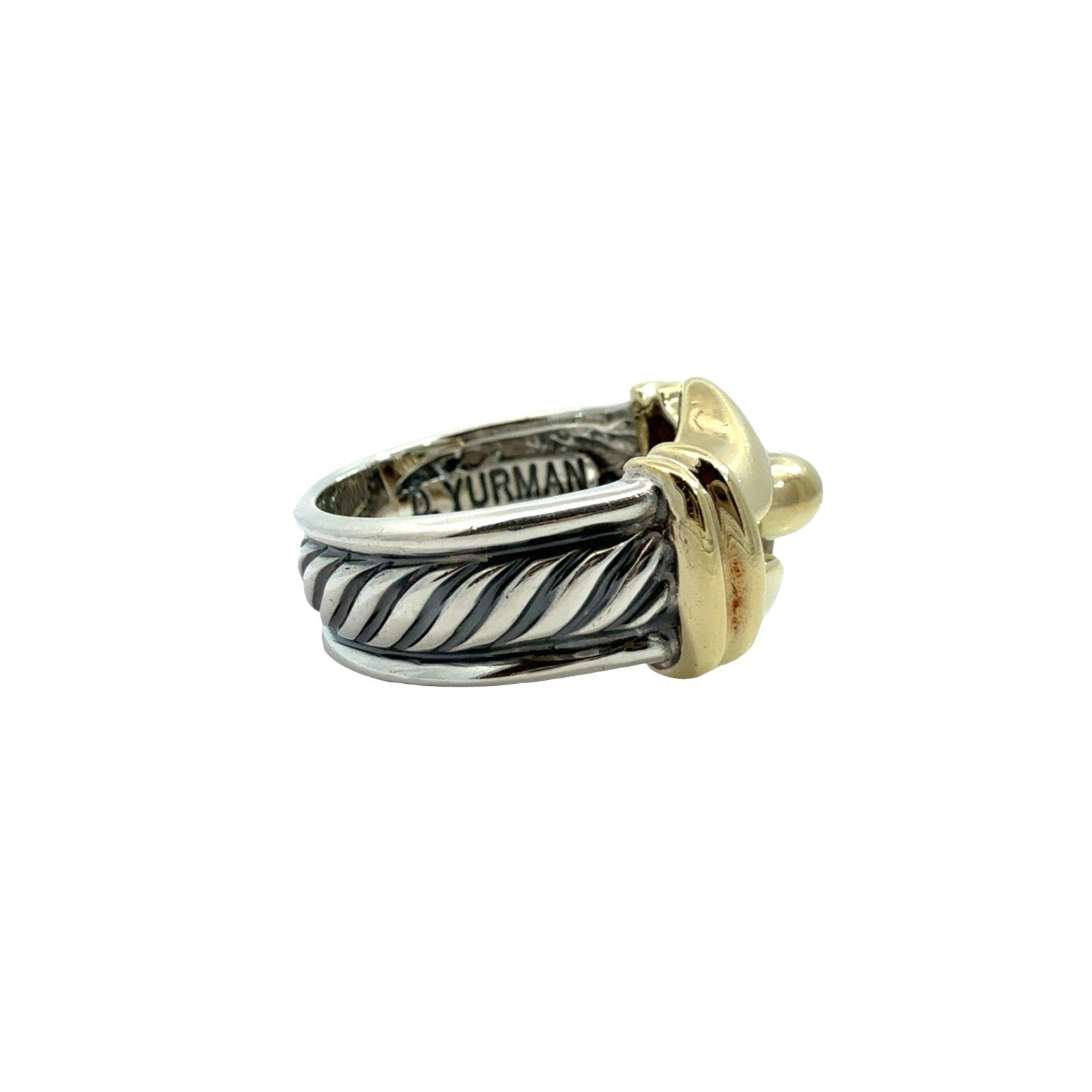 David Yurman Sterling Silver and 14k Yellow Gold Two-Tone Cable Buckle Ring4