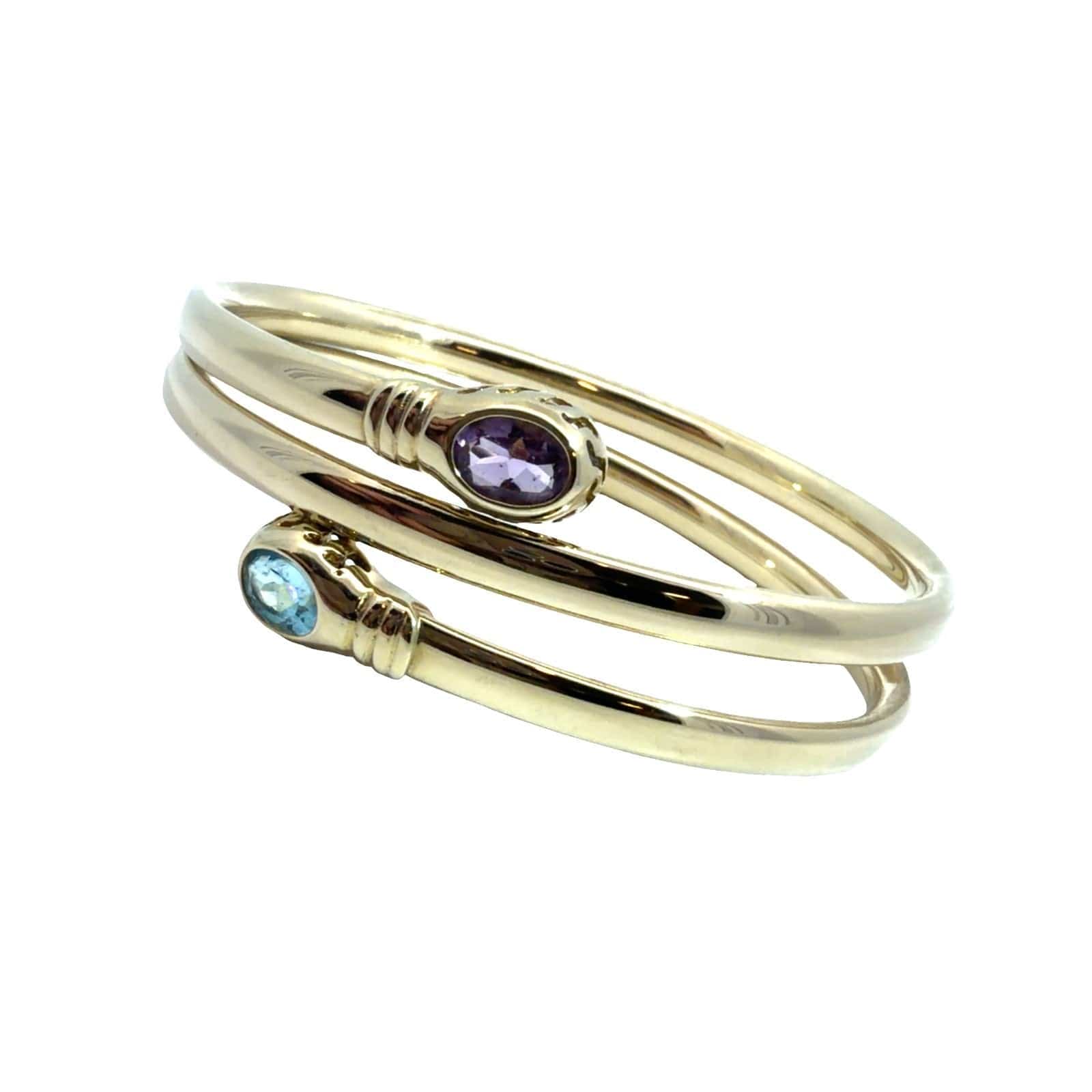 14k Yellow Gold Flexible Wrap Bangle Bracelet with Topaz and Amethyst1
