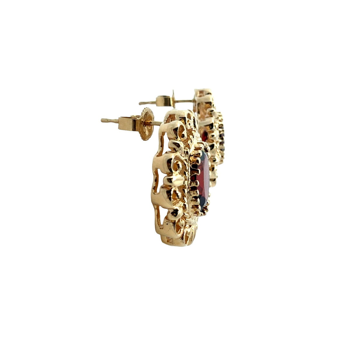Vintage Stamped 14k Yellow Gold Oval 3.22cttw Garnet Filigree Stud Earrings1
