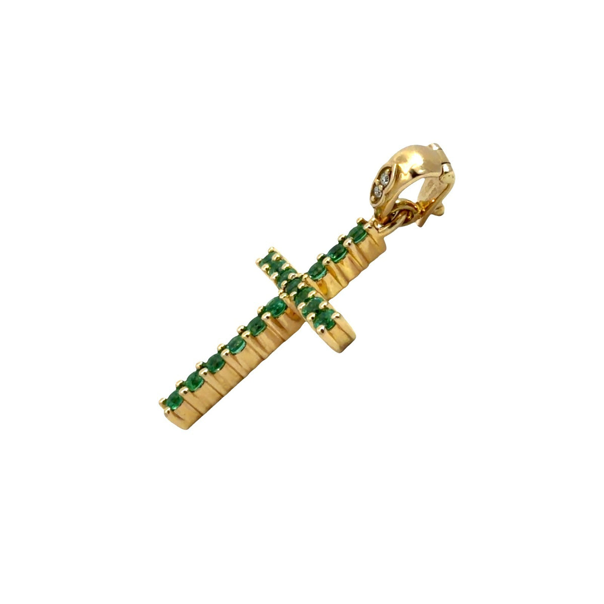 18k Yellow Gold Cross Pendant with 0.32ctw Emeralds and 0.01ctw1