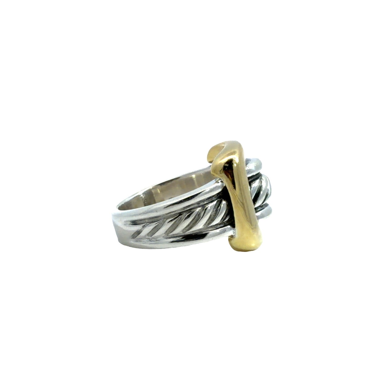 David Yurman Sterling Silver & 18k Yellow Gold Cable Fashion Ring Size 70