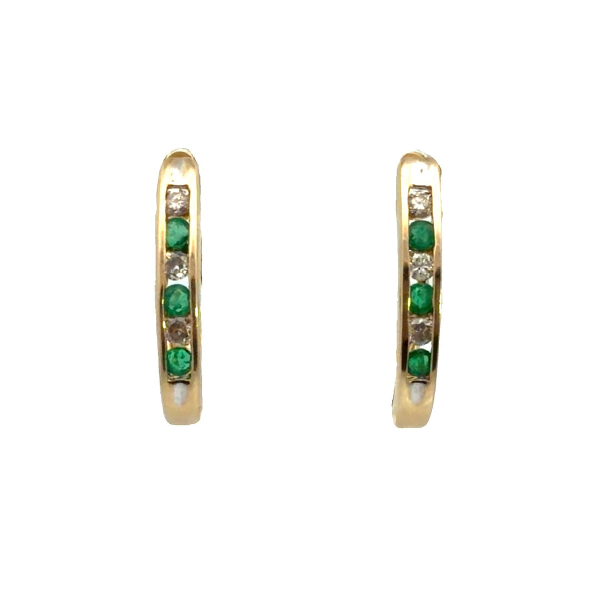 14k Yellow Gold Hoop Earrings with (0.18ctw) Diamond and (0.18ctw) Emerald0