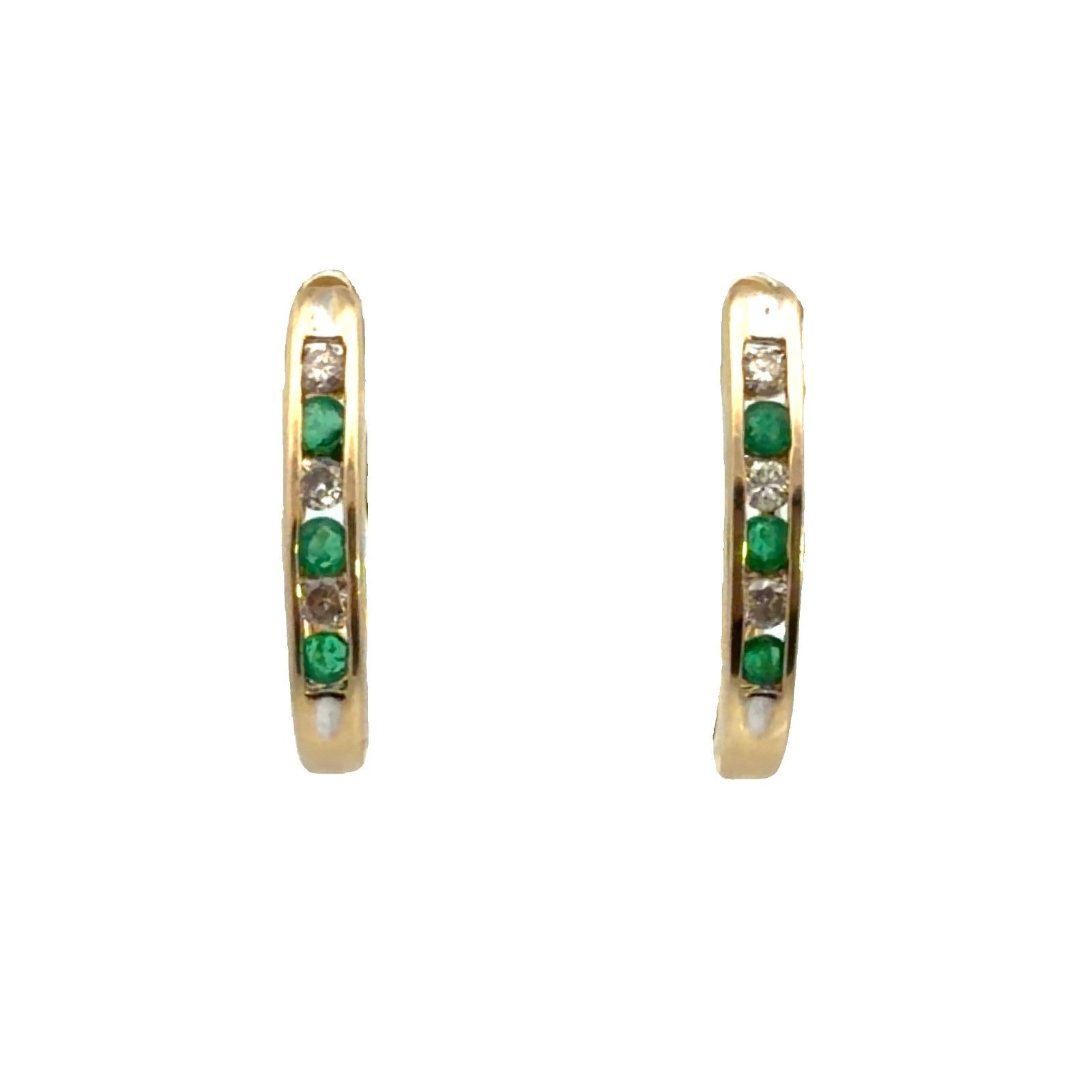 14k Yellow Gold Hoop Earrings with (0.18ctw) Diamond and (0.18ctw) Emerald0