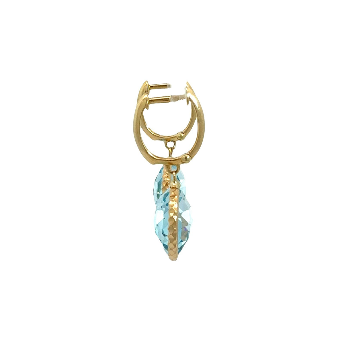 14k Yellow Gold and Round Blue Topaz Drop Earrings4