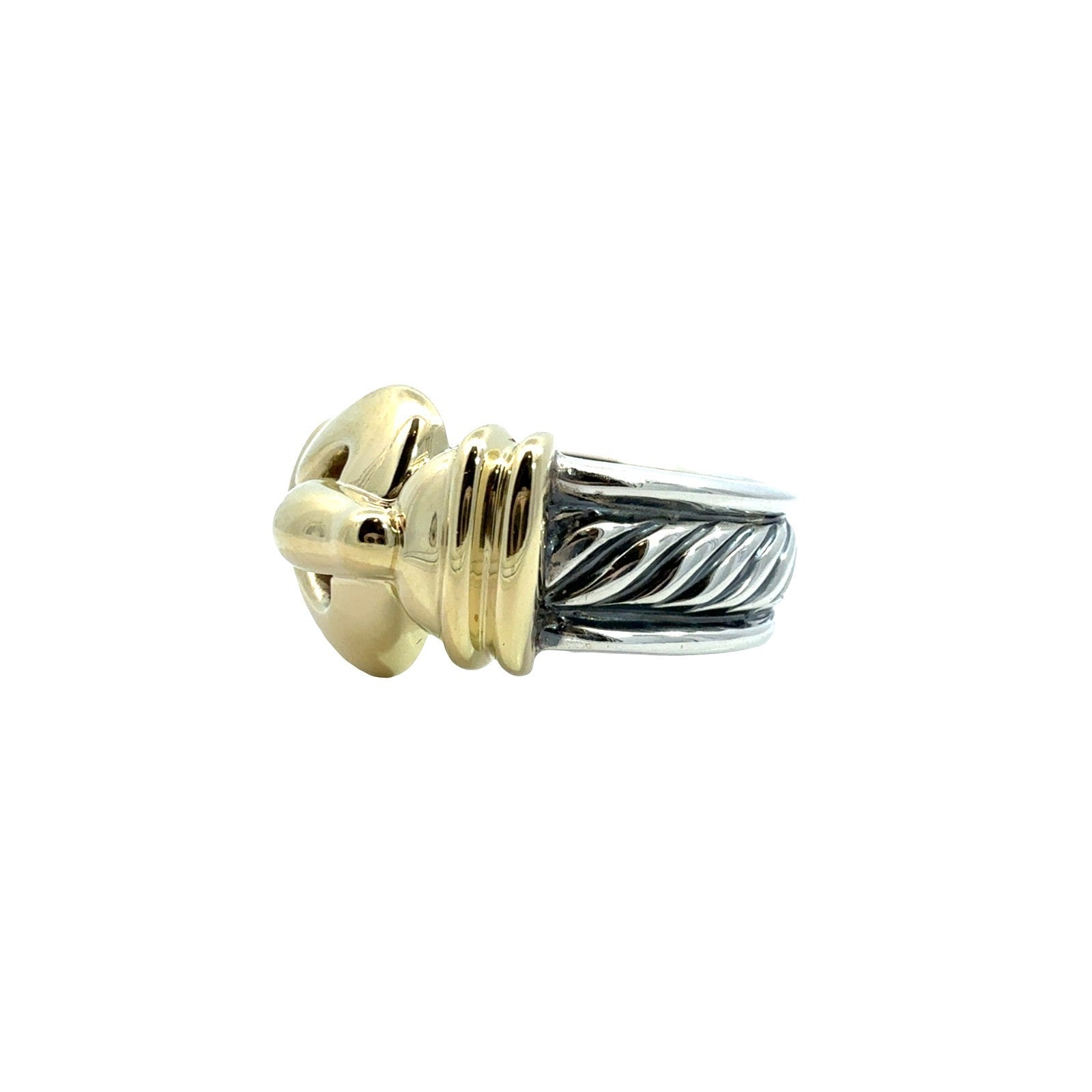David Yurman Sterling Silver and 14k Yellow Gold Two-Tone Cable Buckle Ring0