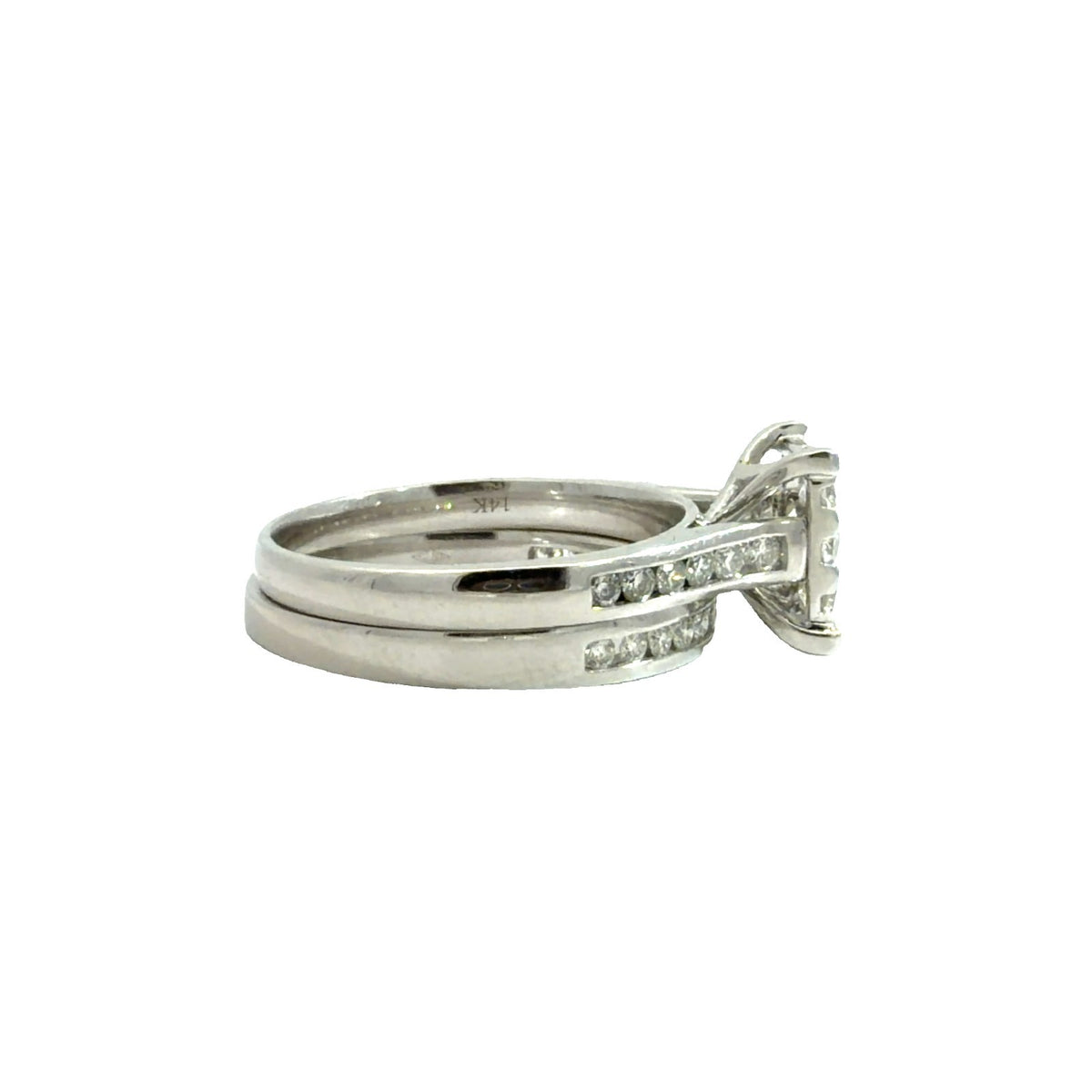 14k White Gold 1.46cttw Diamond Band & Cluster Engagement Ring Bridal Set Size 72