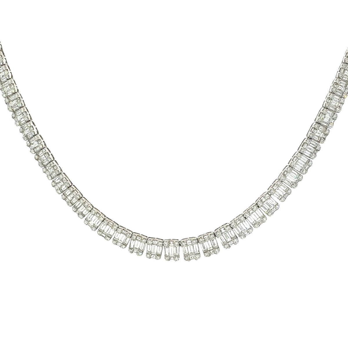 14k White Gold 24.96ctw Baguette & Round Diamond Tennis Necklace 22"8
