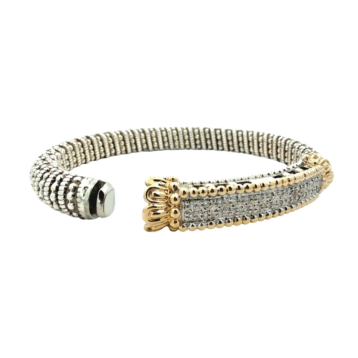 Vahan Sterling Silver and 14k Yellow Gold 0.26cttw Diamond Moire Bangle Bracelet6