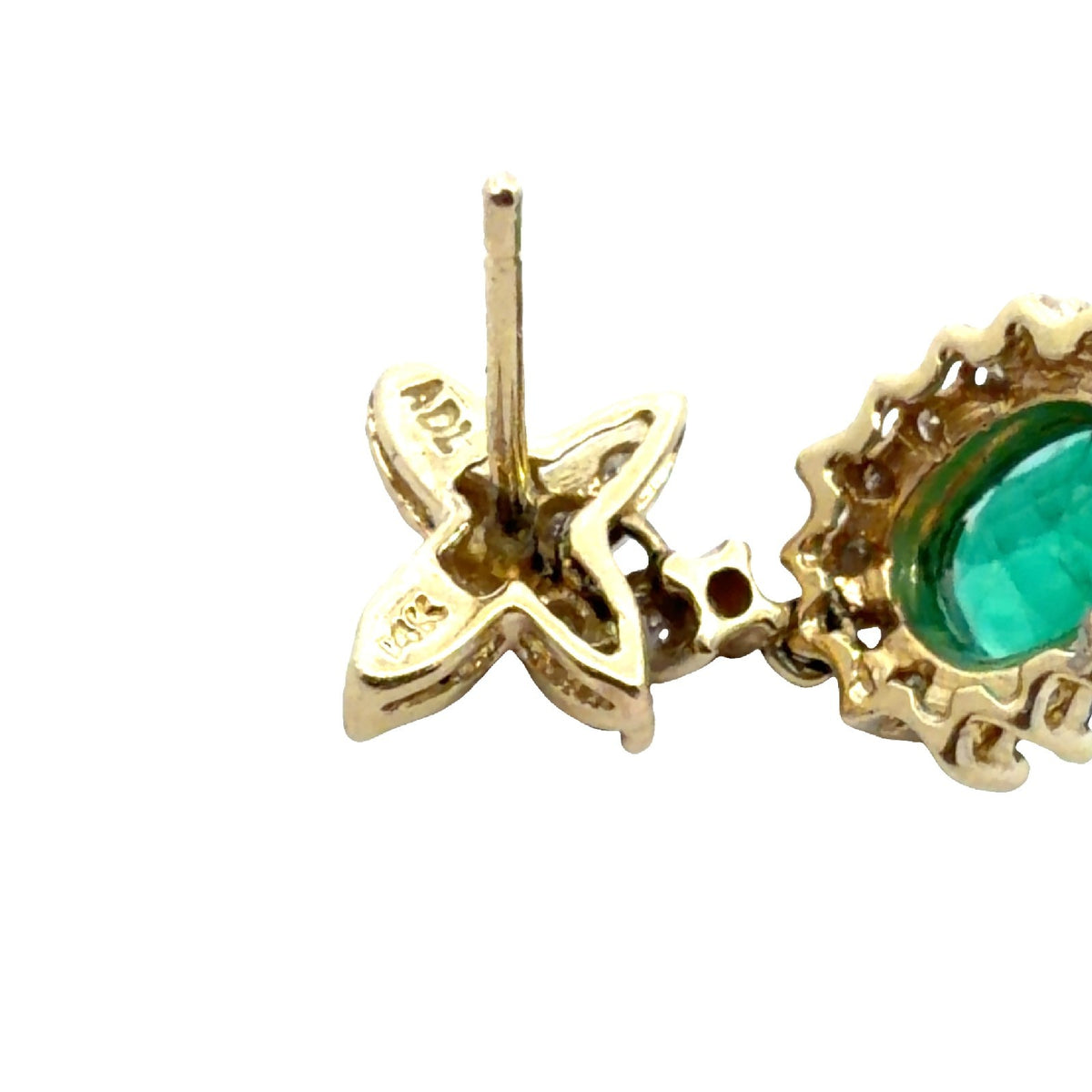 Vintage ADL 14k Yellow Gold 1.38cttw Emerald & 0.42cttw Diamond Drop Earrings4