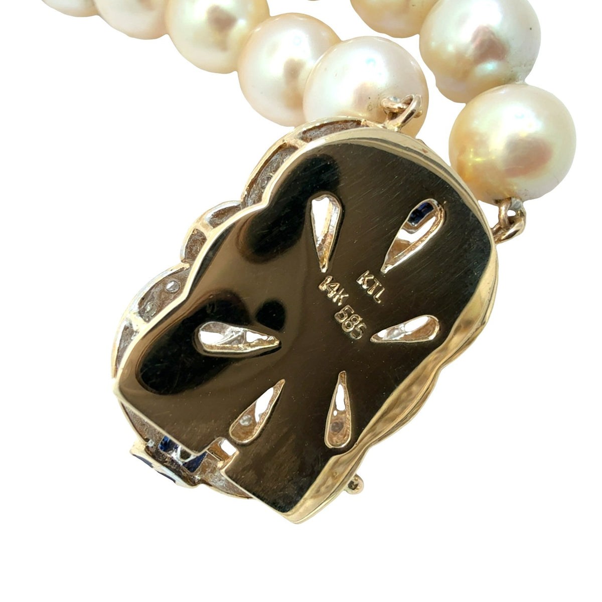 Vintage 14k Yellow Gold Strand Pearl 0.74cttw Sapphire 0.34cttw Diamond Bracelet5
