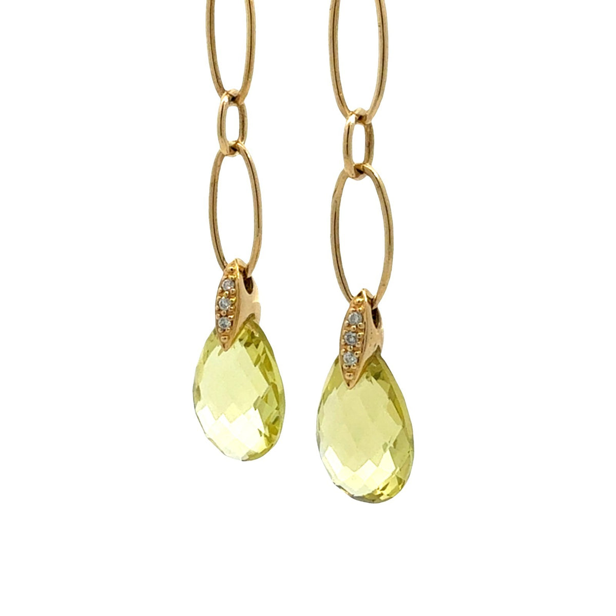 18k Yellow Gold 0.11cttw Diamond and Lemon Quartz Briolette Dangle Earrings5