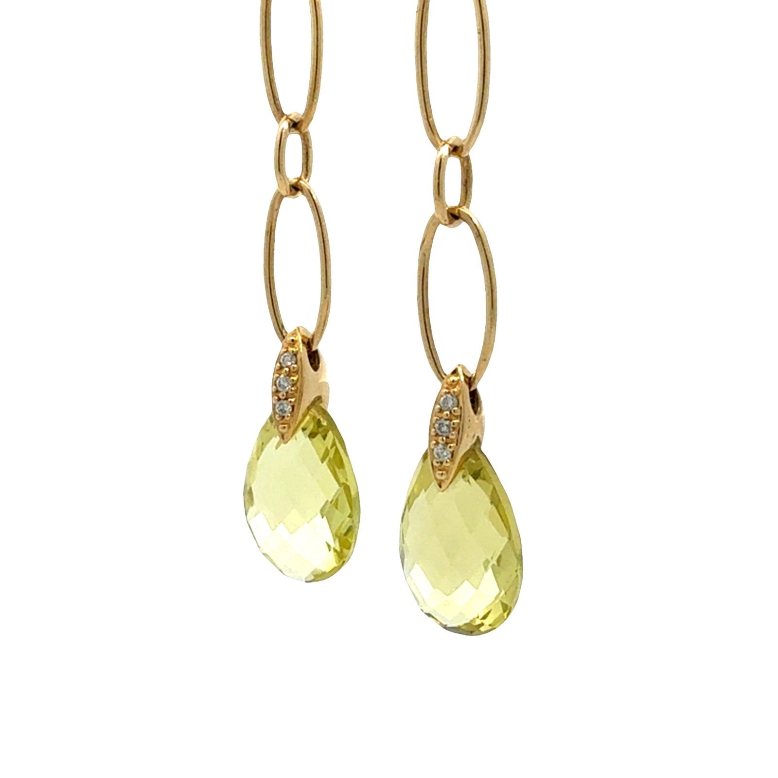 18k Yellow Gold 0.11cttw Diamond and Lemon Quartz Briolette Dangle Earrings5