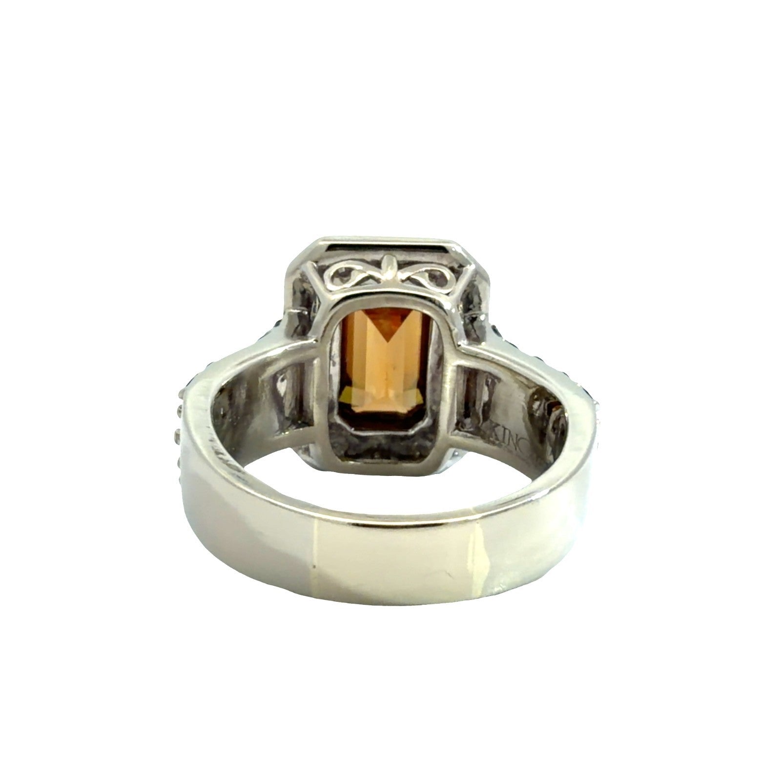 Stamped 14k WG 2.15ctw Orange Topaz 1.82ctw Black & White Diamond Ring Sz 73