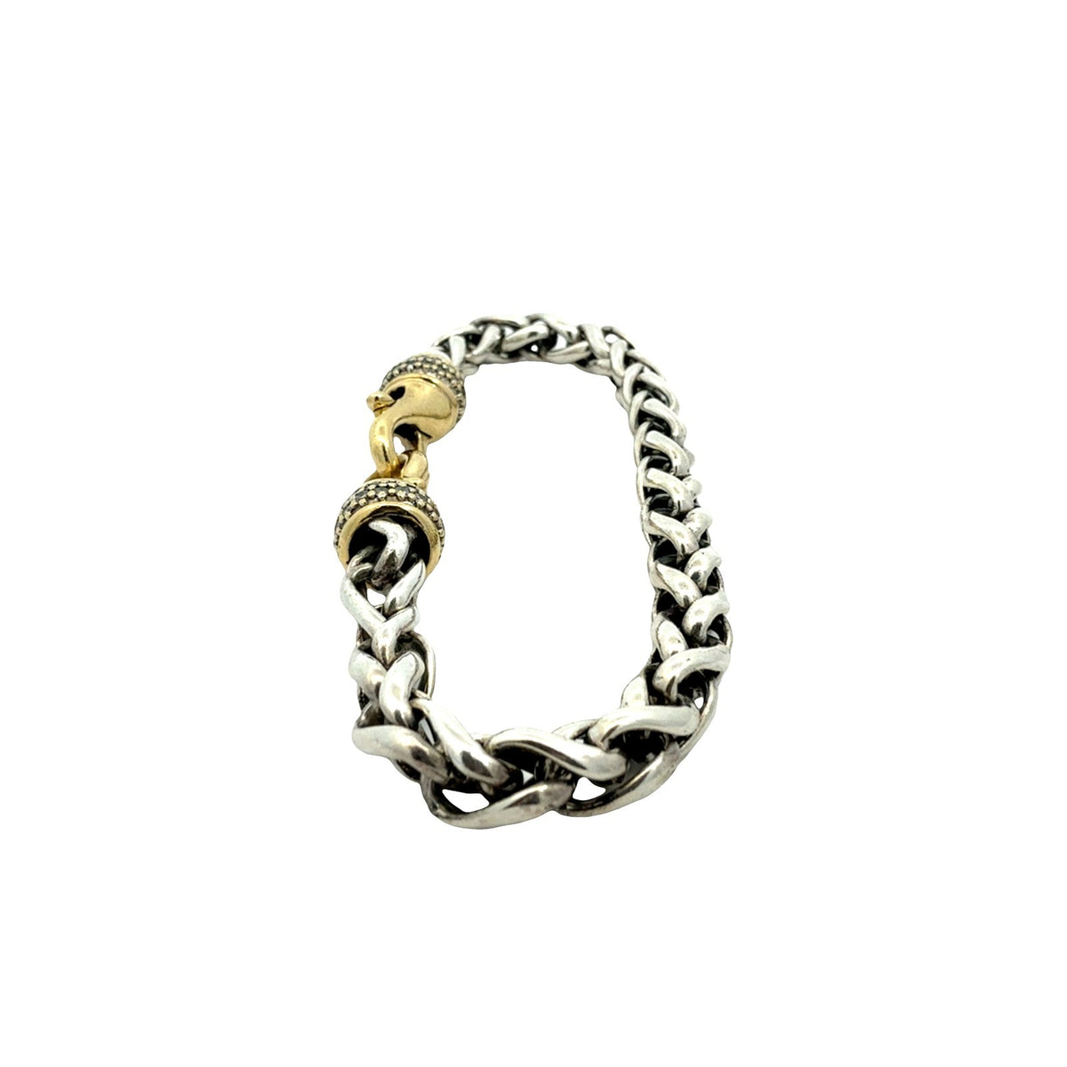 David Yurman Sterling Silver Yellow Gold 0.83cttw Diamond Wheat Chain Bracelet4