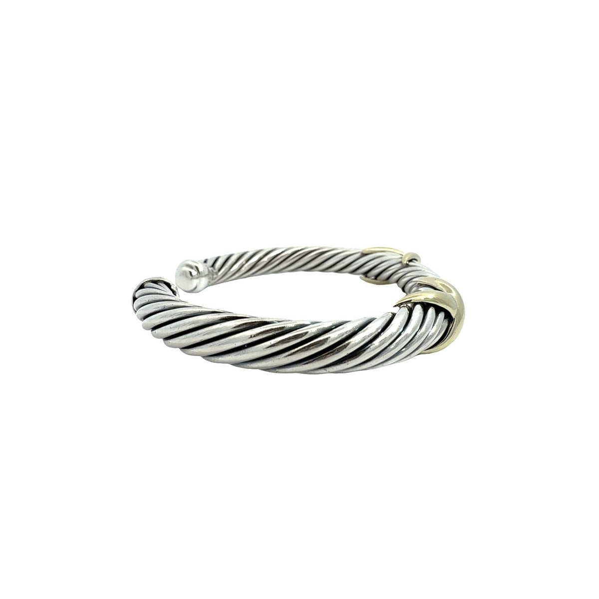 David Yurman Sterling Silver and 14k Yellow Gold Twisted Cable Bangle Bracelet2