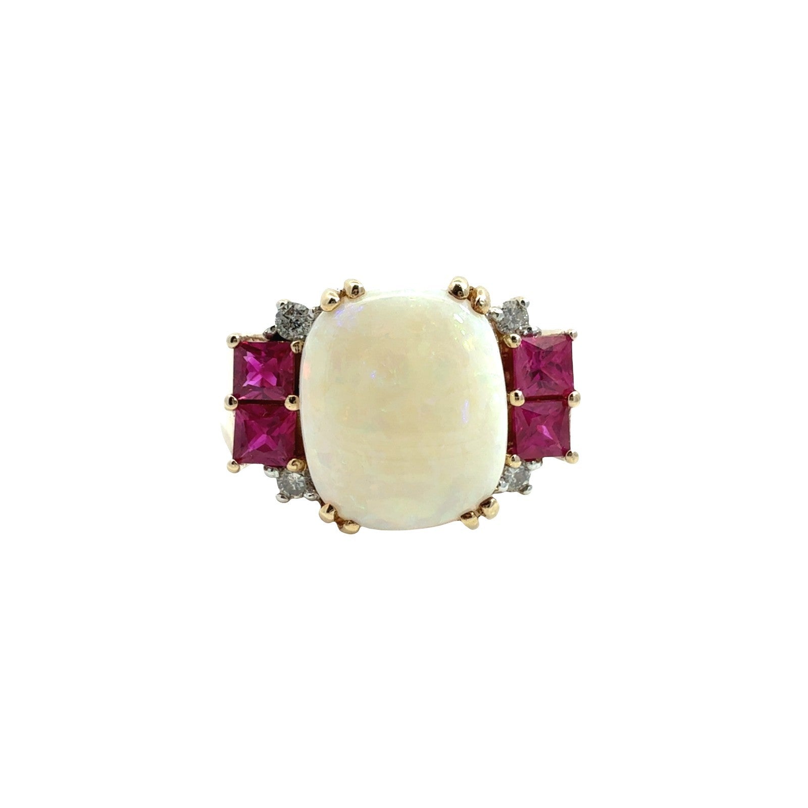 Vintage 14k Yellow Gold 1.13tcw Oval Opal 0.51cttw Ruby & 0.11cttw Diamond Ring0