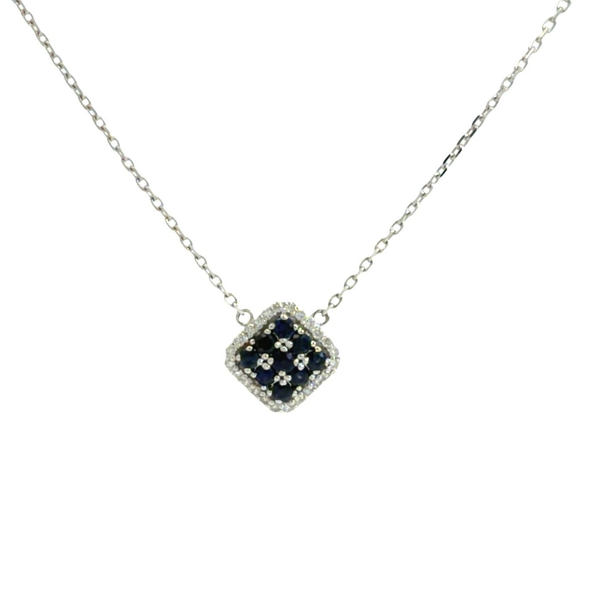 14k White Gold 0.25cttw Sapphire &amp; 0.18cttw Diamond Cluster Pendant Necklace 16"0