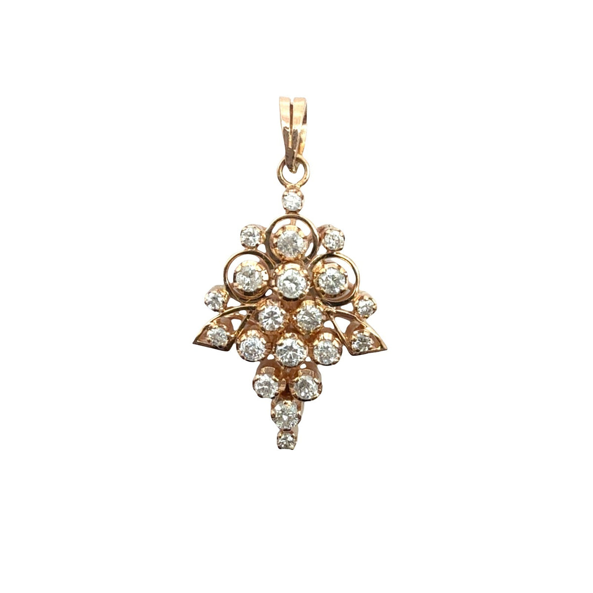Antique 18k Yellow Gold Stamped 0.76cttw Diamond Cluster Pendant0