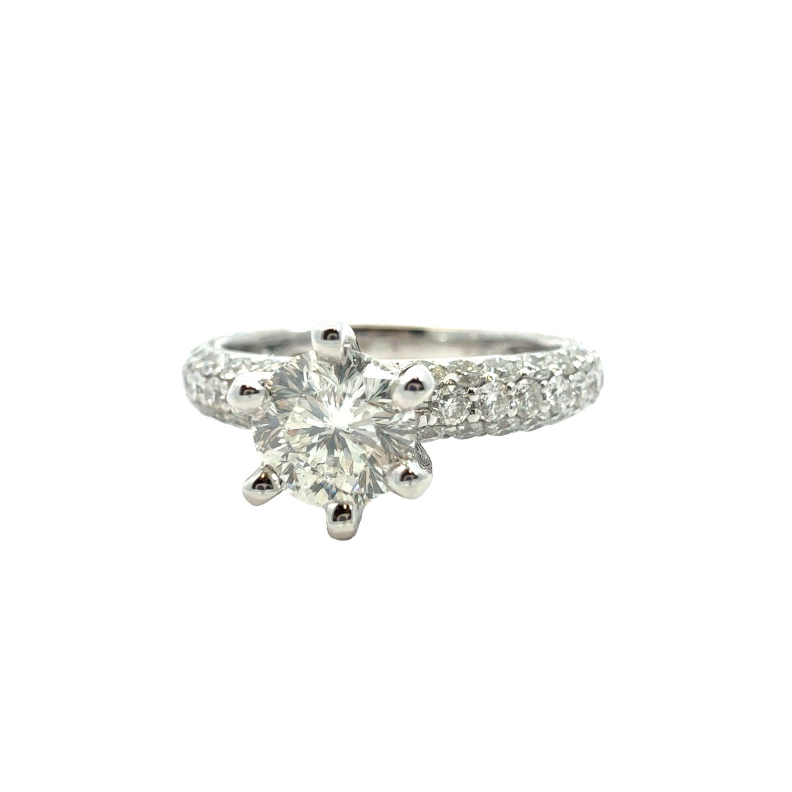 14k White Gold 1.99cttw(0.71tcw) Round Diamond Pavé Band Engagement Ring1
