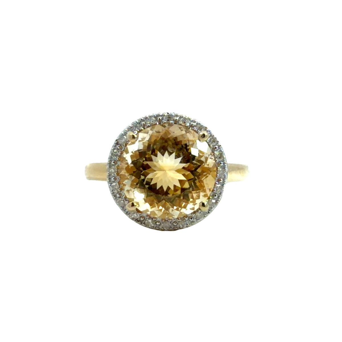 14k Yellow Gold 3.36tcw Round Citrine &amp; 0.08cttw Diamond Halo Cocktail Ring 70