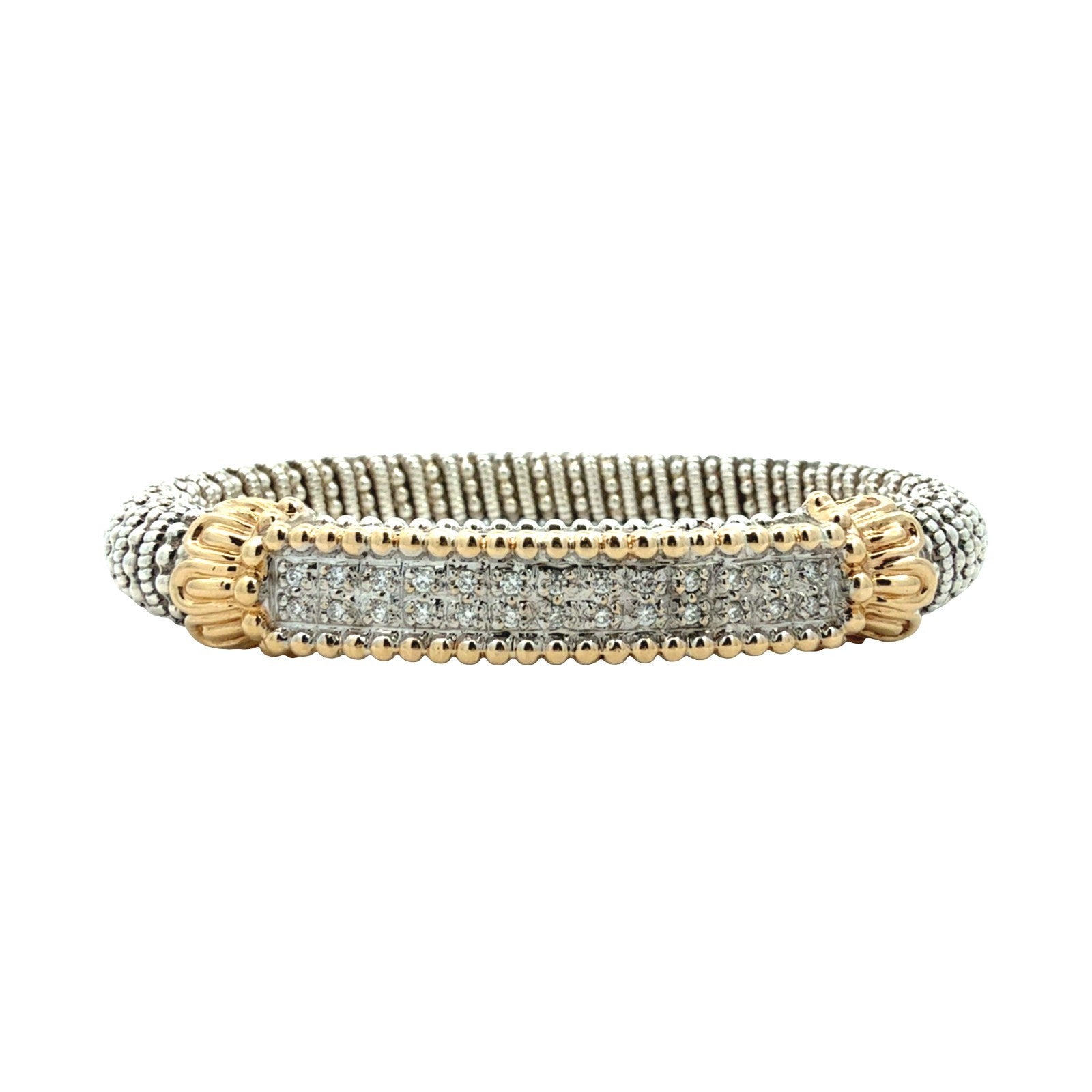 Vahan Sterling Silver and 14k Yellow Gold 0.26cttw Diamond Moire Bangle Bracelet0