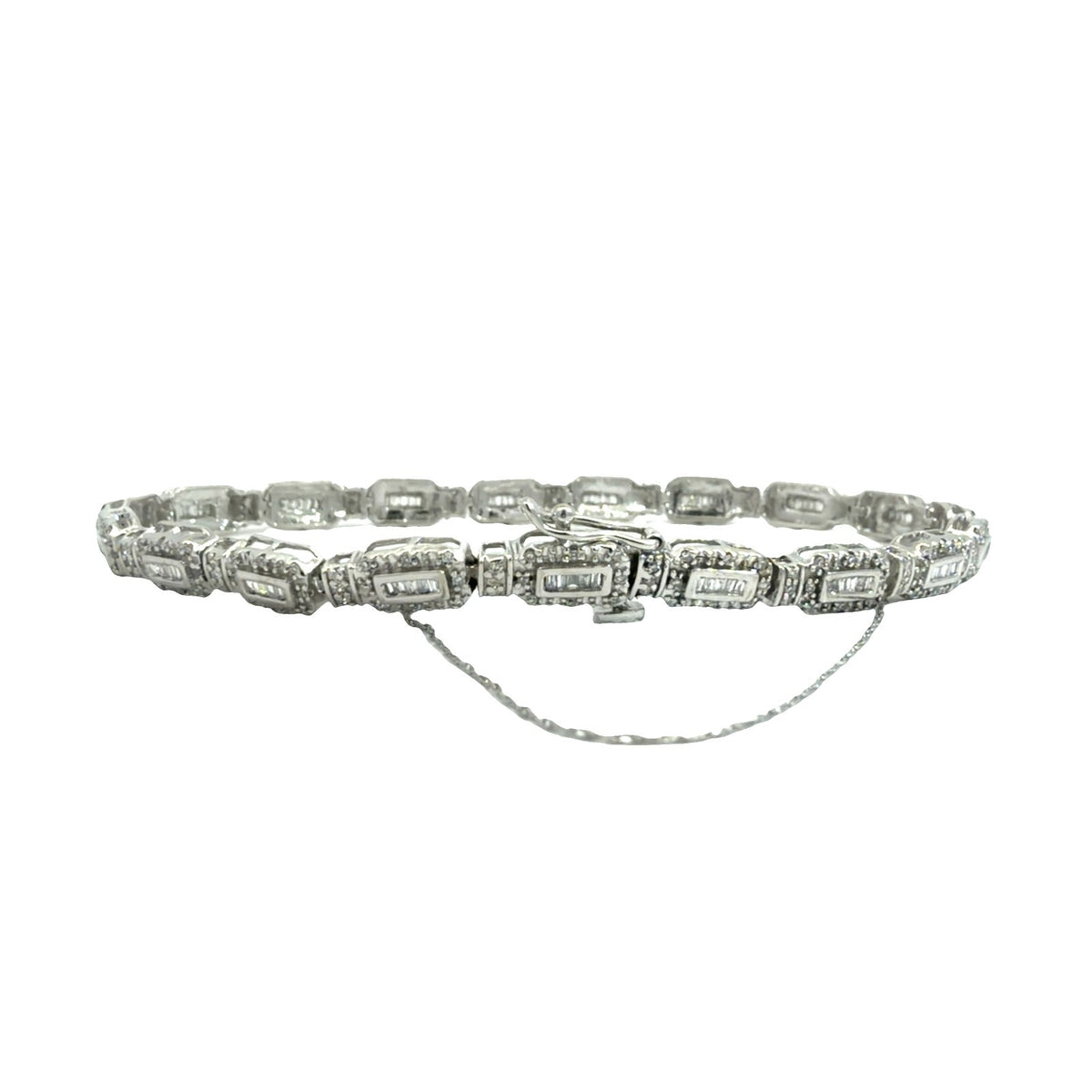Vintage 10k White Gold 1.26ctw Diamond Baguette Tennis Bracelet3
