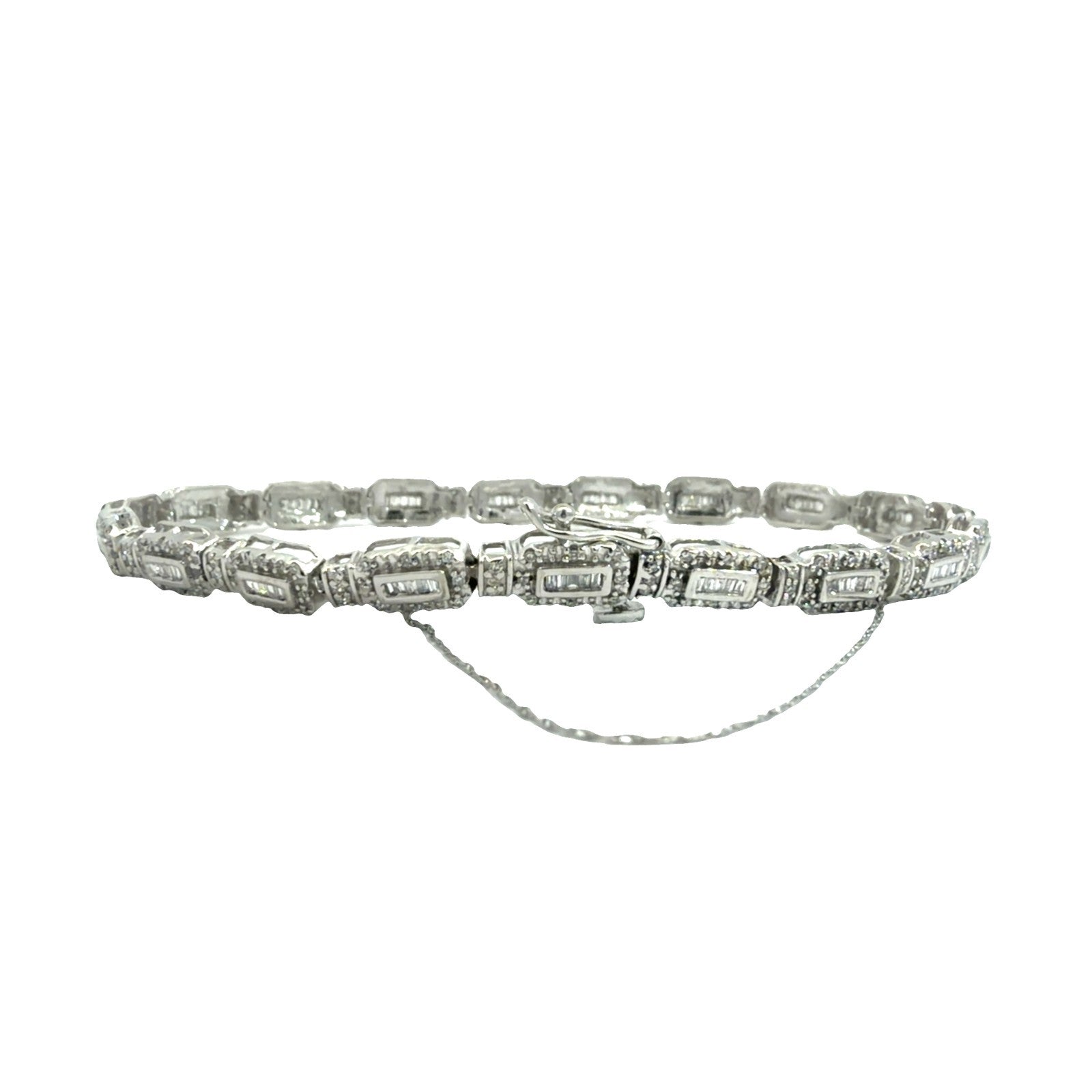Vintage 10k White Gold 1.26ctw Diamond Baguette Tennis Bracelet3