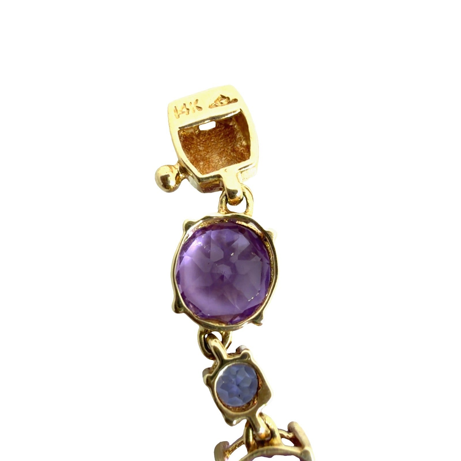 14k Yellow Gold 8.12cttw Amethyst and 1.12cttw Iolite Tennis Bracelet 7.5"7