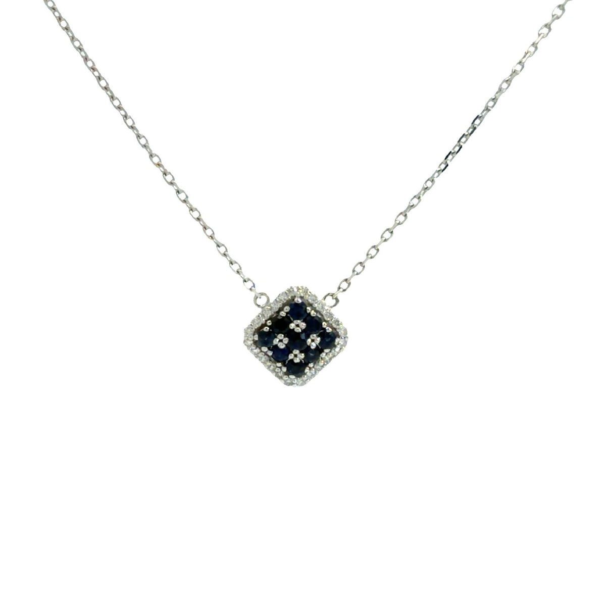 14k White Gold 0.25cttw Sapphire & 0.18cttw Diamond Cluster Pendant Necklace 16"4